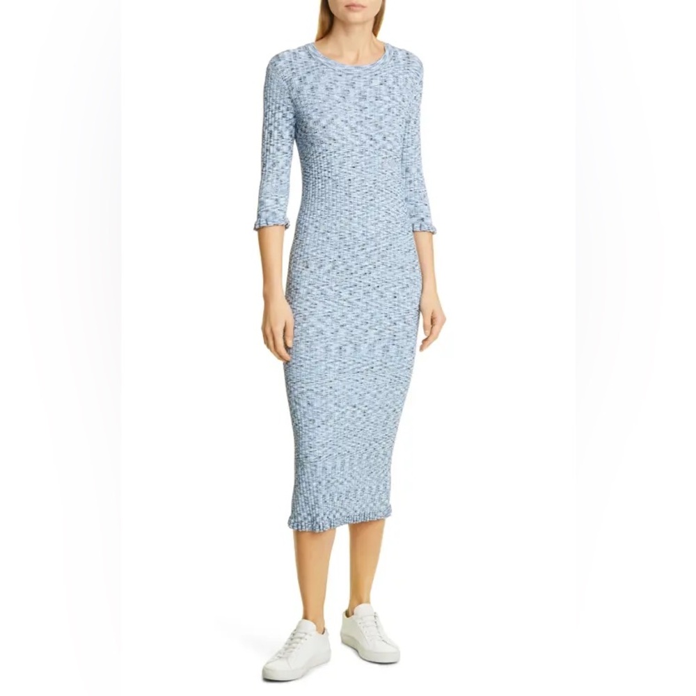 Veronica Beard Richie Rib Three Quarter Sleeve Dress In Blue Multi Size S